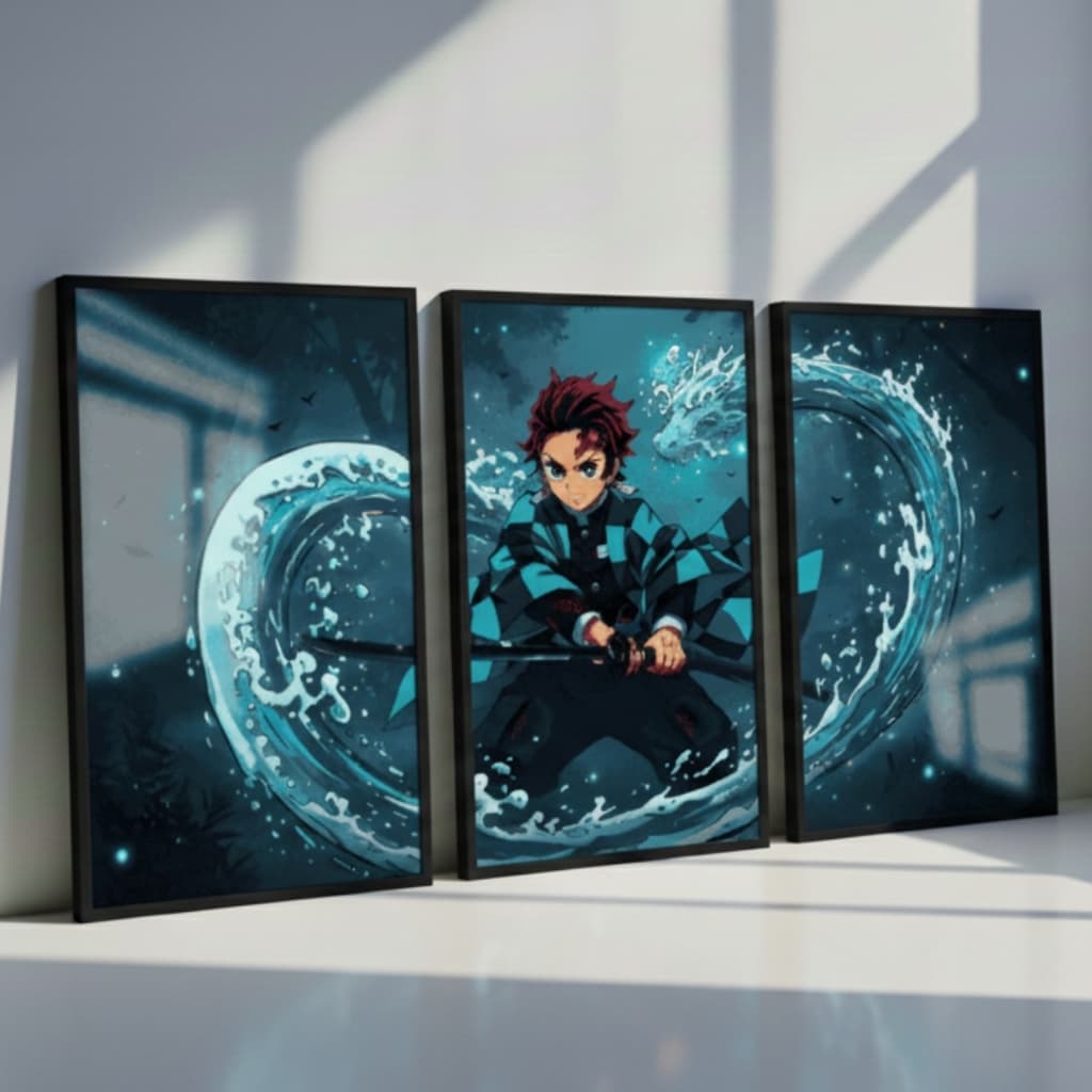 Kit 3 Quadros Decorativo Demon Slayer Tanjiro Kamado Parede Quarto Sala Luxo