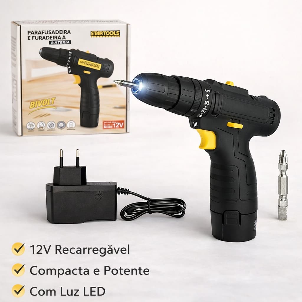 Parafusadeira e Furadeira Portátil 12V Recarregável – Compacta, Potente e Multifuncional