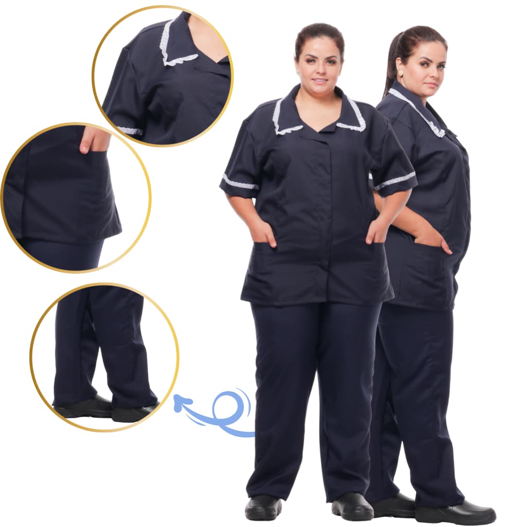 Conjunto Uniforme Plus Size Copeira Profissional Camareira Faxineira Babá