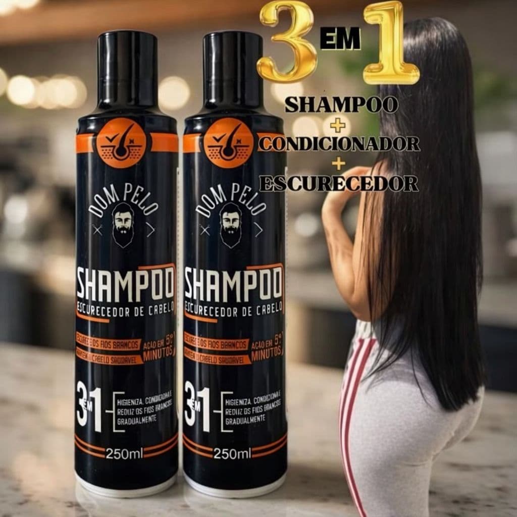 Shampoo escurecedor  Dom Pelo 250ml Reduz Fios brancos para Cabelo e Barba- Dom pelo Original