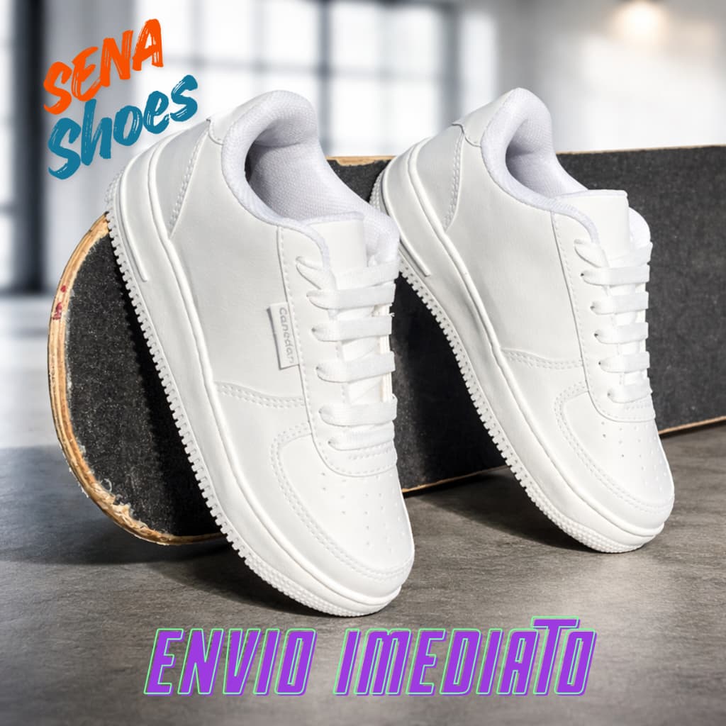 Tenis branco feminino super casual para o dia a dia cano baixo sola reta