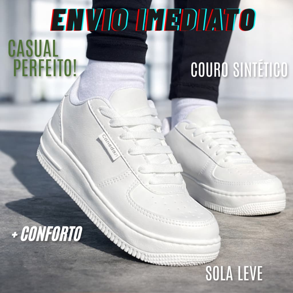 Sapato Casual brancoTenis Skate Feminino dia a dia confortavel leve couro sintetico