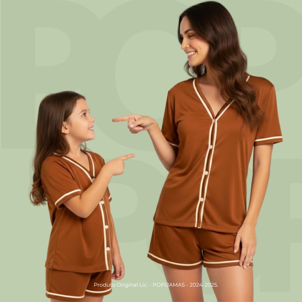 KIT Mãe e Filha 2 Pijamas Americanos Femininos Baby Doll Com Botões Super Confortável