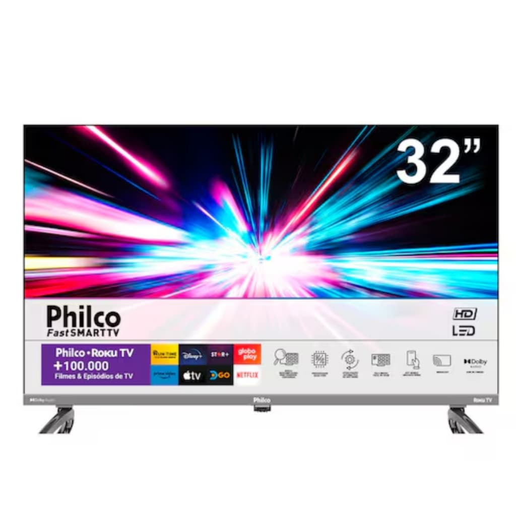 Smart TV LED 32" Philco PTV32K34RKGB Roku TV Dolby Audio e Processador QuadCore HDMI USB e Wi-Fi