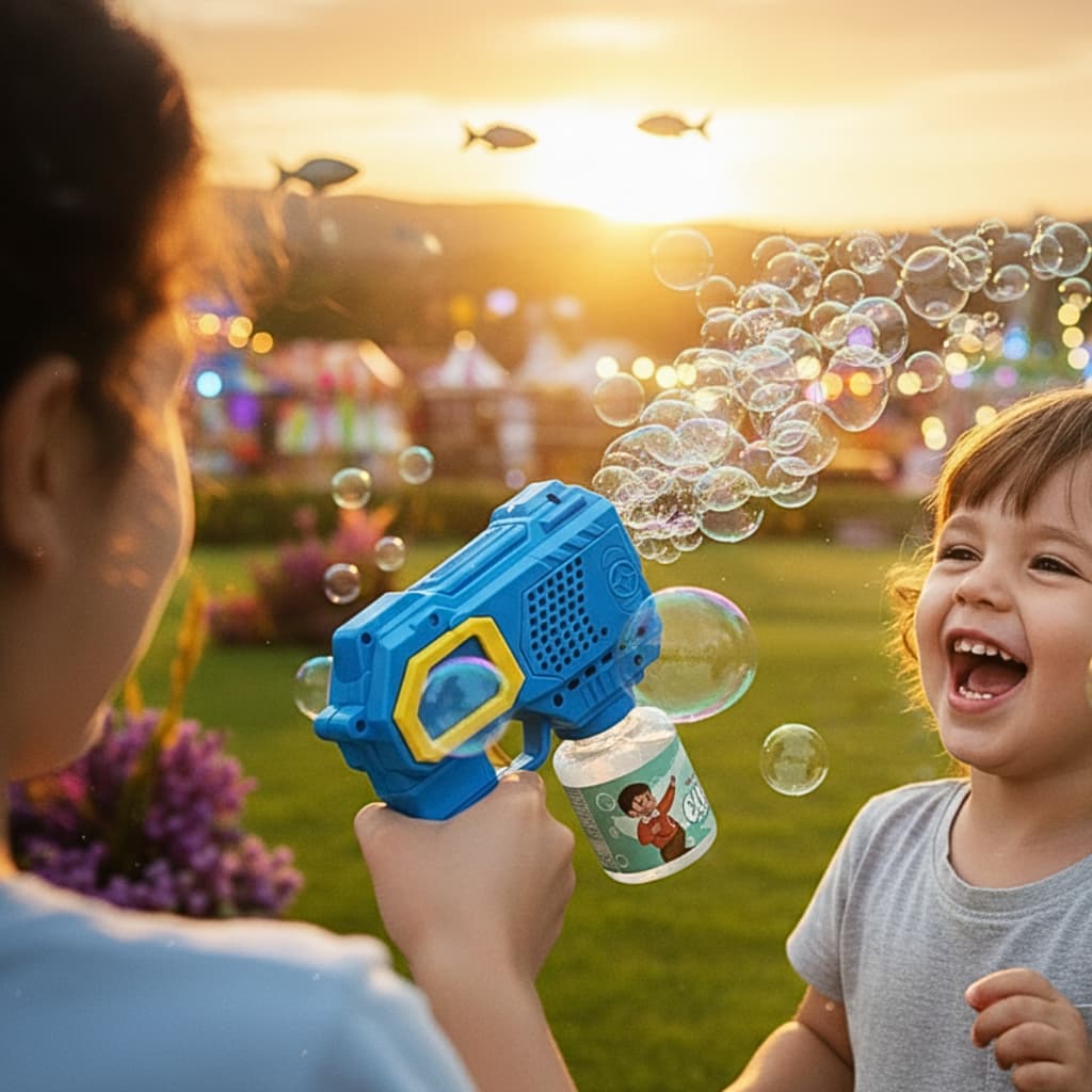 Lança Bolhas de Sabão com Luz Brinquedo Infantil Arminha de Bolha Diversão Crianças com pilhas