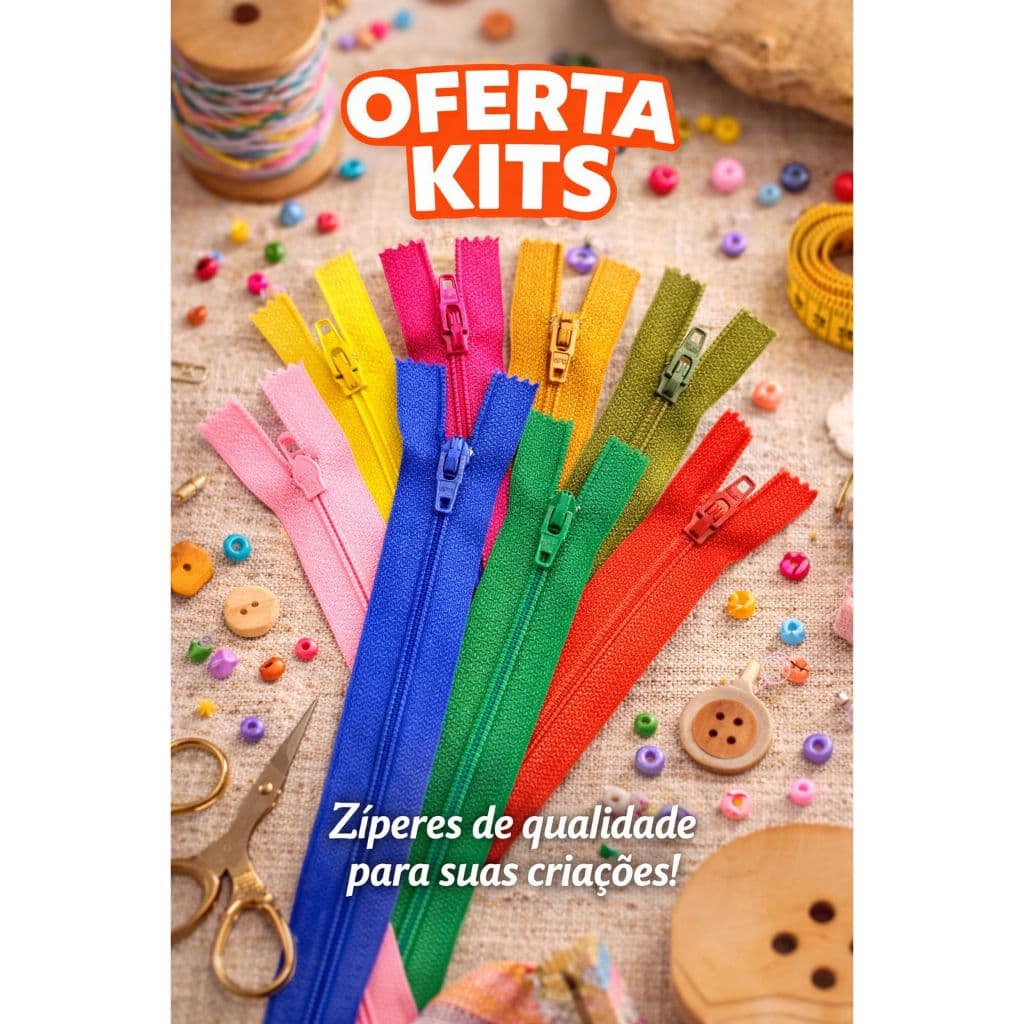 🧵 Kit 10 Zíperes Coloridos – 15cm a 60cm | Ideal para Artesanato, Costura e Crochê