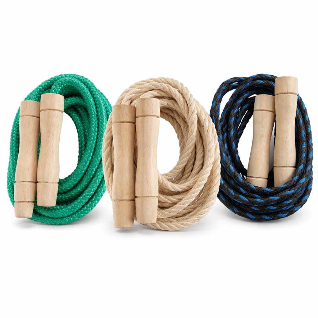 Corda de Pular Fitness 1,80 a 5m - Treino e Academia - Todas as Idades - Nylon/Seda/Sisal - Punho Madeira