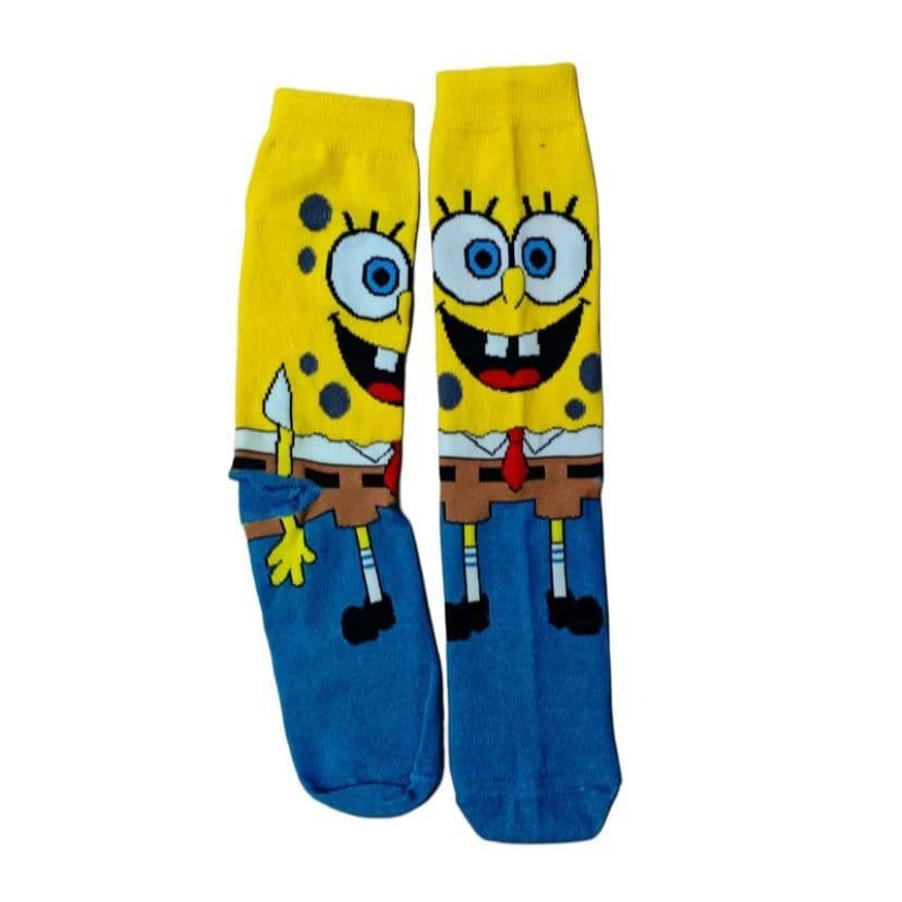 Meias Bob Esponja Personagem Cano Longo Adulto 75% Algodão