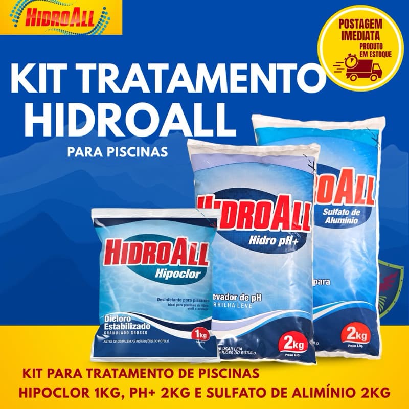 Kit Tratamento Hidroall (Barrilha Leve 2kg + Sulfato de Alumínio 2kg + Hipoclor 1kg)