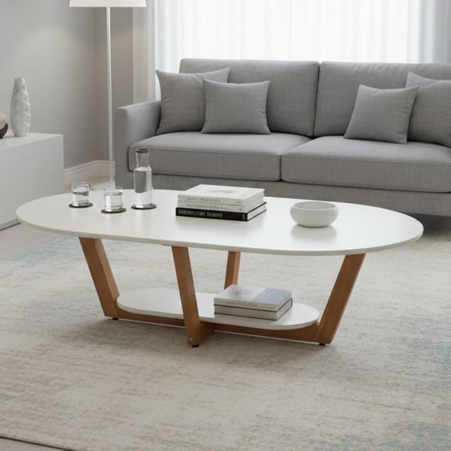 Mesa de Centro Elegance Moderna Oval - Duplo Tampo MDF/MDP - Sala/Consultório/Recepção