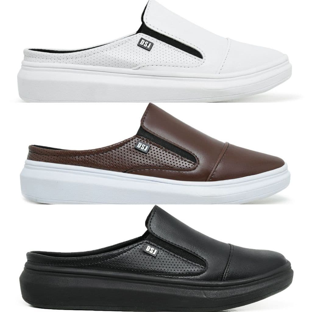 Kit 3 Sapato Mule Slip On Masculino Confortável Sola Alta