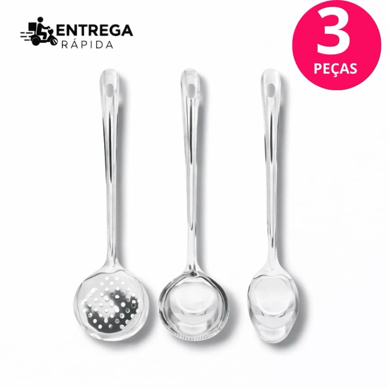 Utensílios para Cozinha de Inox Escumadeira Concha Feijão Colher de Arroz Casa