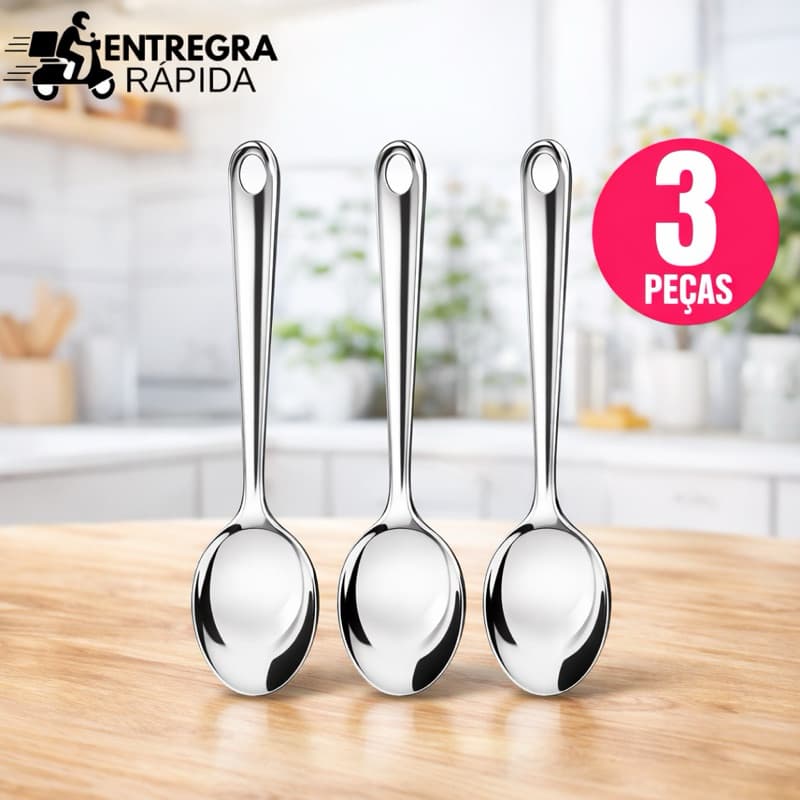 Colher De Arroz GRANDE Cabo Longo 100 % Aço Inox 26cm Casa Restaurante Buffet