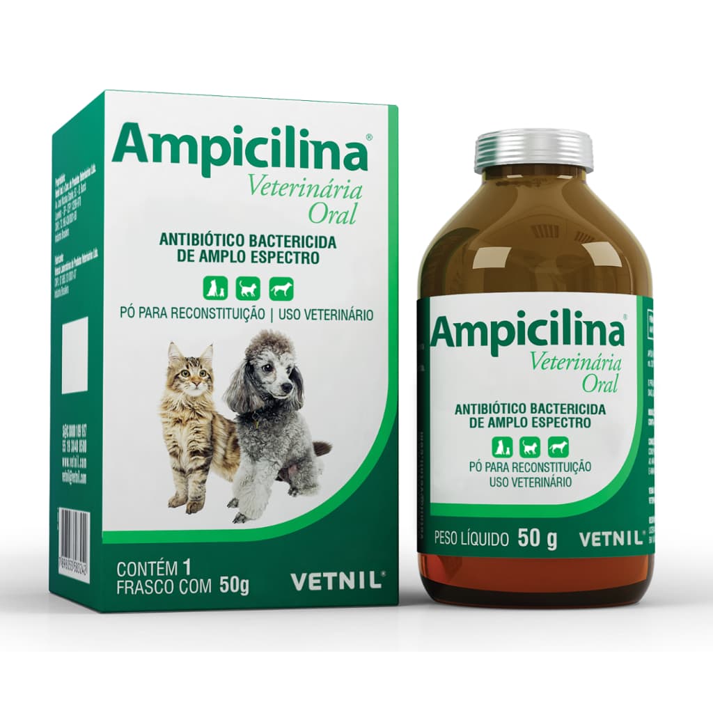 Antimicrobiano para Cães e Gatos, Ampicilina Oral 50gr Vetnil Antibiótico para Cães e gatos