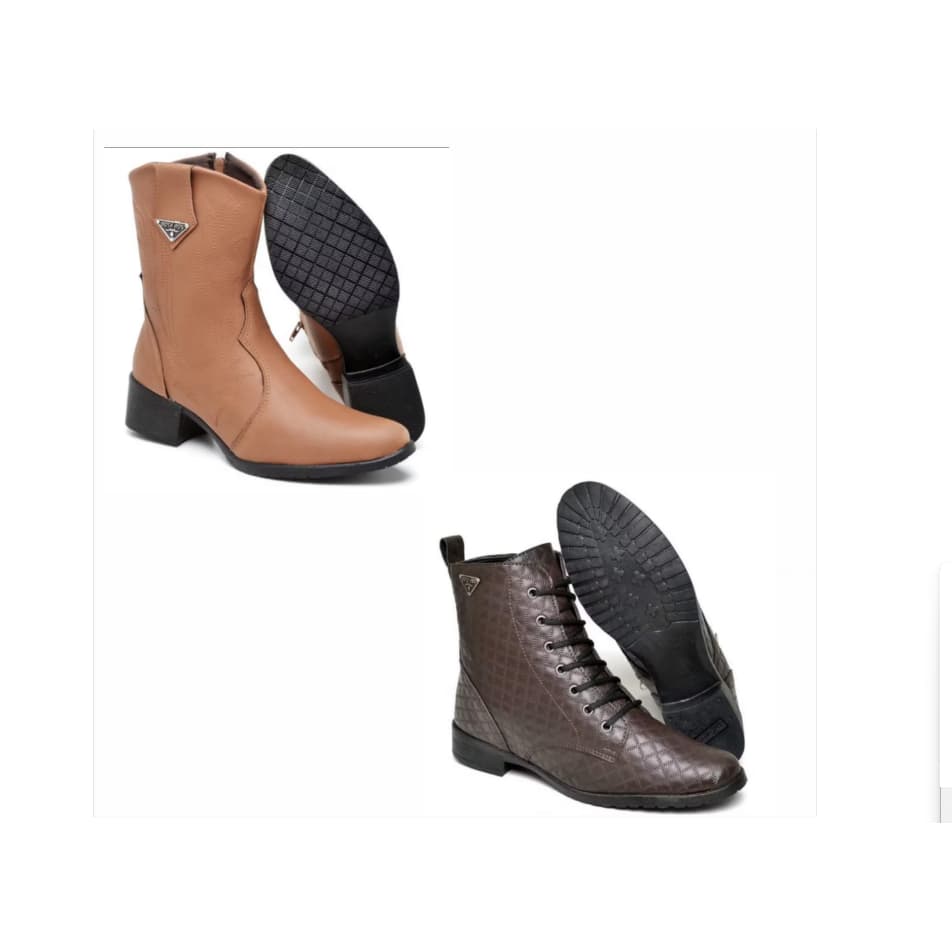 Bota texana feminina marrom claro+ bota coturno cano médio feminina marrom escuro