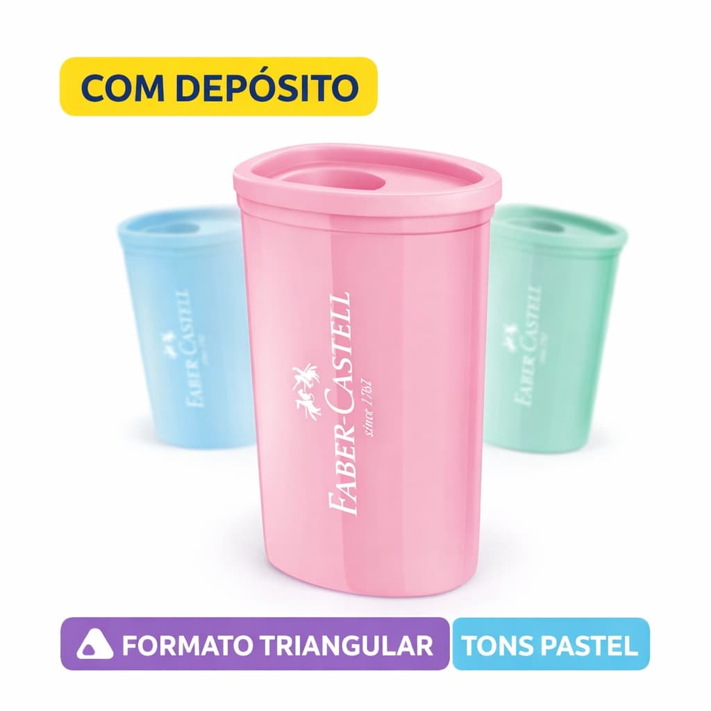 Apontador com Depósito Faber-Castell Triangular Tons Pastel Escolar