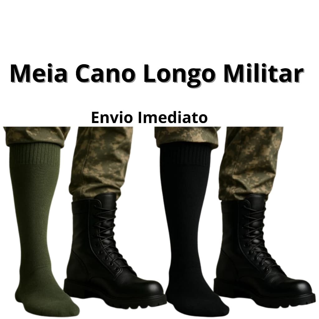 Pares de Meias Preta e Verde Militar de Cano Longo Conforto Meia de Coturno para Exercito e Trabalho Com Bota e Trilha