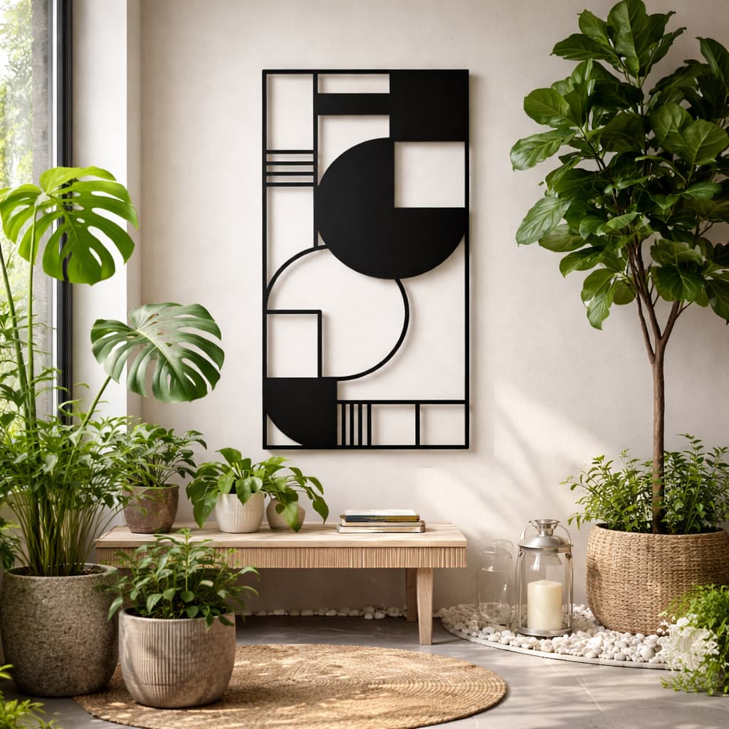 Painel Decorativo Geométrico em MDF Preto – Decoração Moderna Minimalista