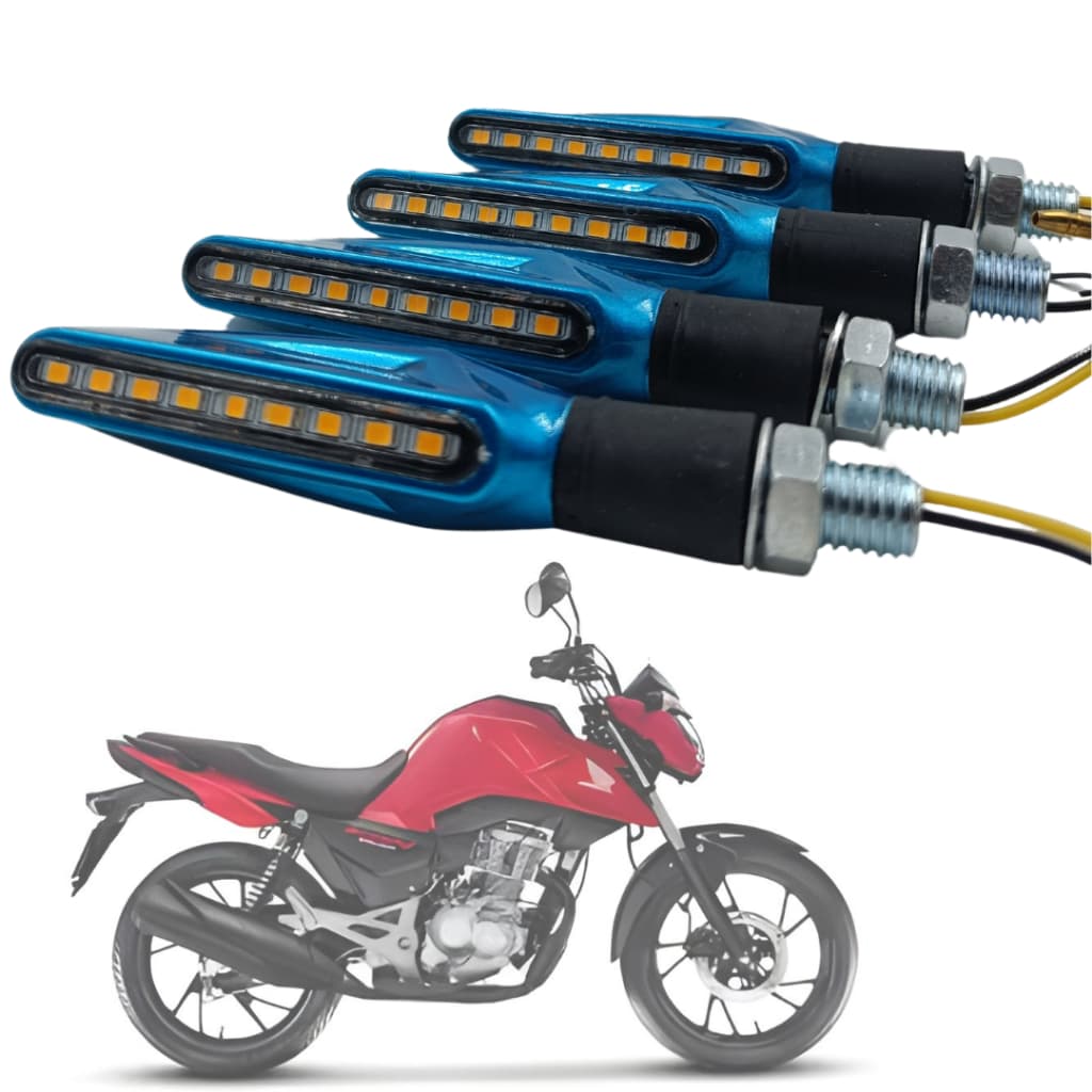 Par de Pisca Seta Led Slim Palito Moto 12V Universal Metalizado  — Preto Dourado Azul Vermelho Prata