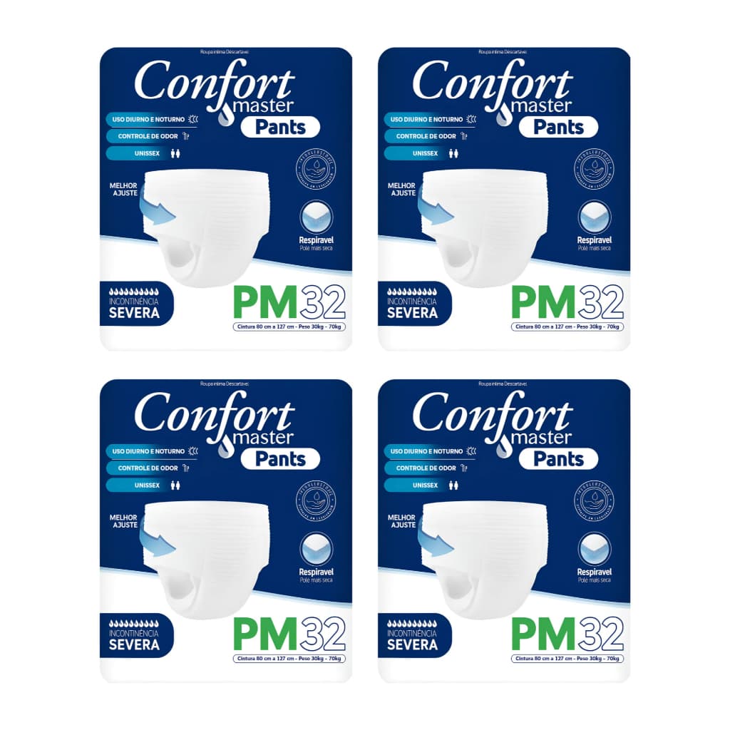 Kit 4 Fraldas Geriátricas Confort Master Pants P/M 32 Un