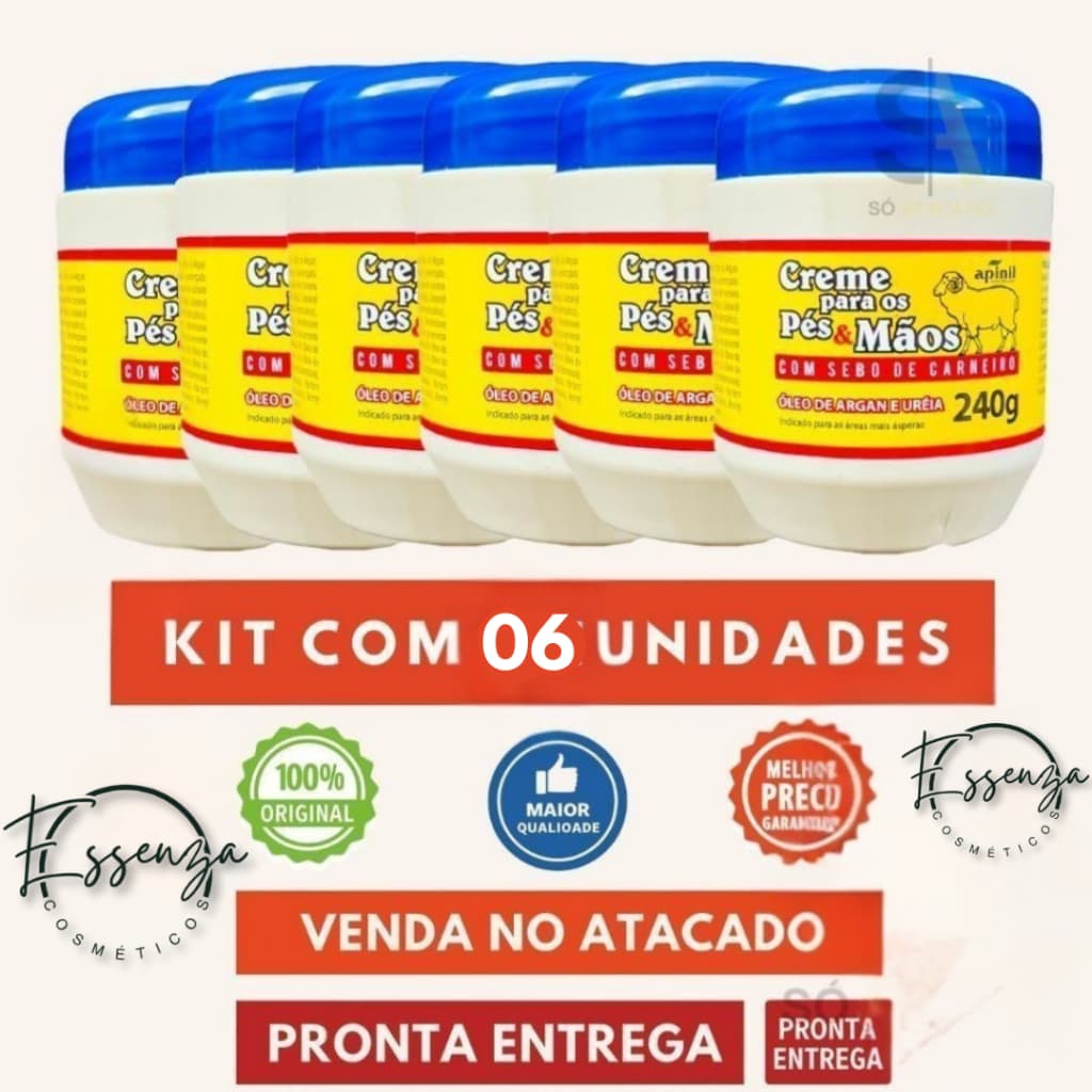 06 UND Creme Hid. Sebo De Carneiro APINIL AZUL 240g - Original -  Para Hidratação De Rachaduras