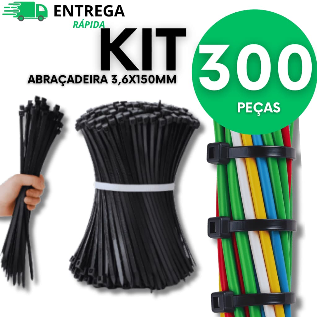 300 Peças Abraçadeiras Nylon Cintas Plasticas Enforca Gato 3,6x150mm Variáveis Utilidade Excelente Produto Utilidades