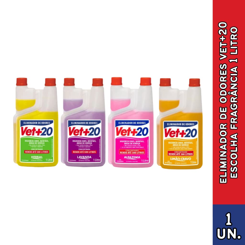 Vet+20 Eliminador de Odores Concentrado 1L Escolha a Fragrância