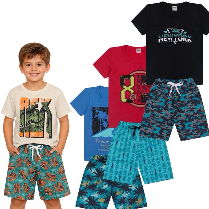 Kit 6 Peças Conjunto Infantil Menino Bebê -3 Camisetas e 3 Bermudas Verão - Econômico e Envio Rápido