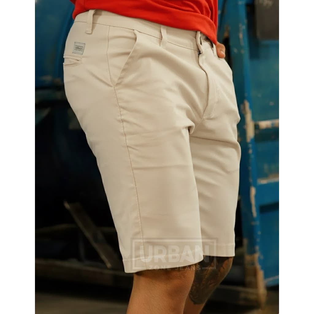 Bermuda Sarja Esporte Fino Creme Areia Masculina Bolso Faca Algodão Elastano