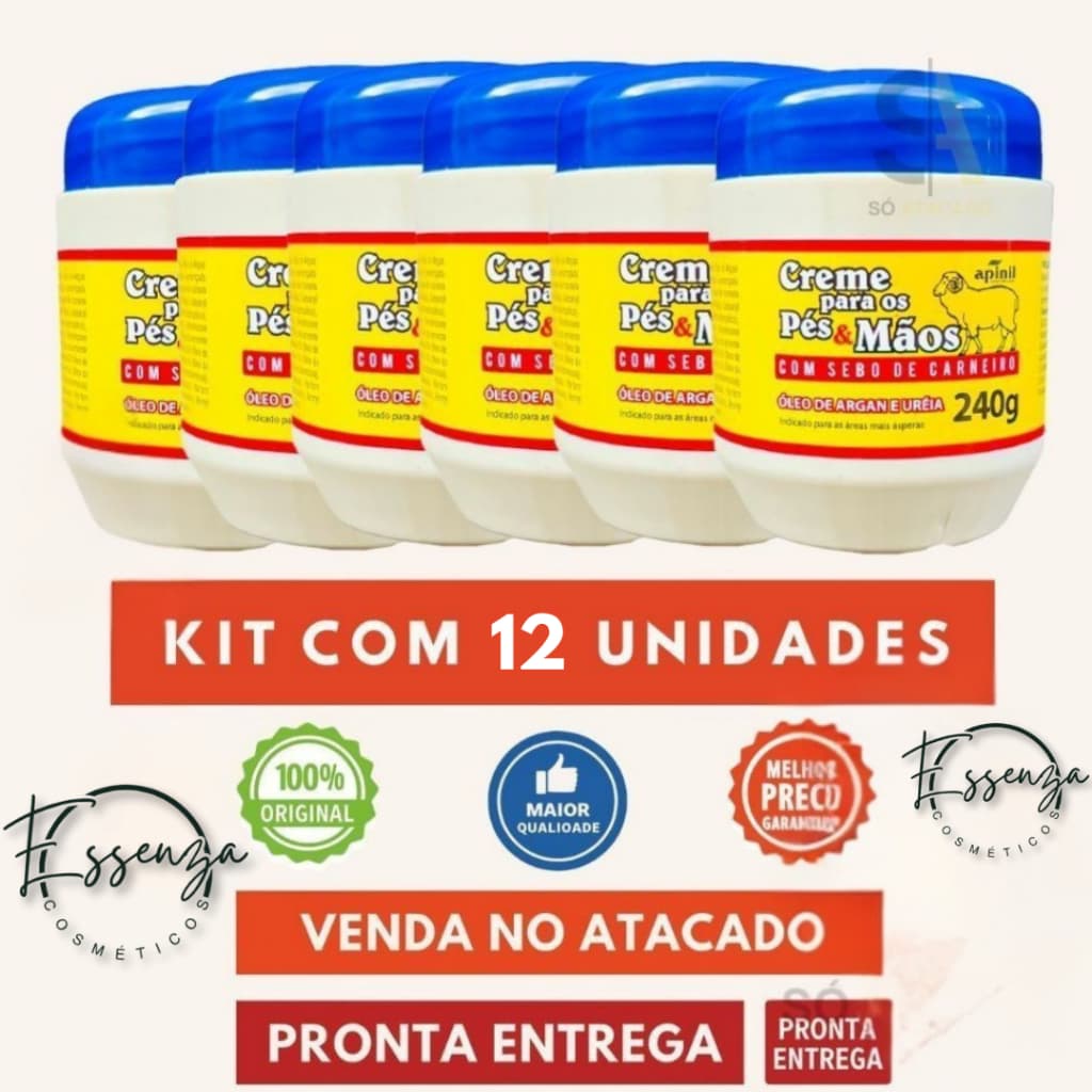 12 UND Creme Hid. Sebo De Carneiro APINIL AZUL 240g - Original -  Para Hidratação De Rachaduras