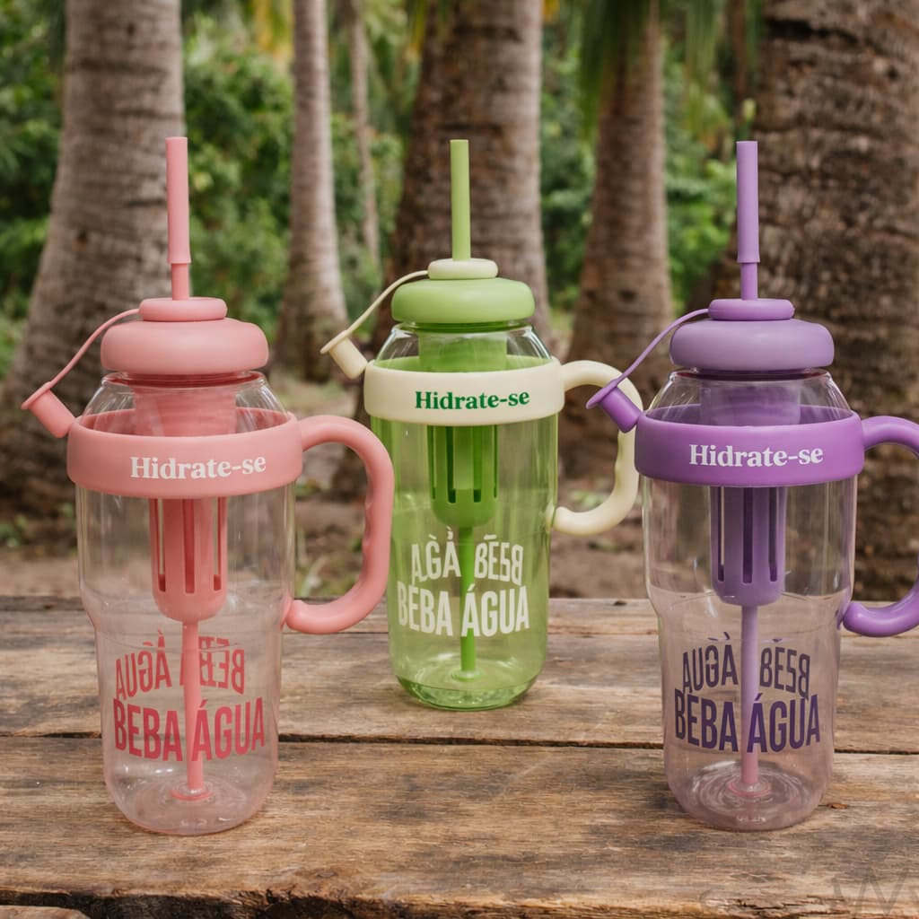 Copo Hidrate-se 1300ml Infusor Tampa Alça Canudo Garrafa Água Fitness Academia Escolar Portátil