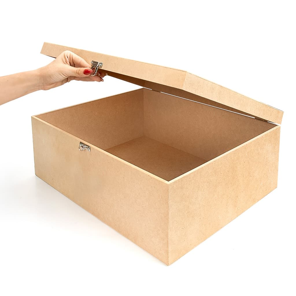 Caixa Bau Com Dobradiça e Fecho P/ Cadeado Grande 50x40x20 Mdf