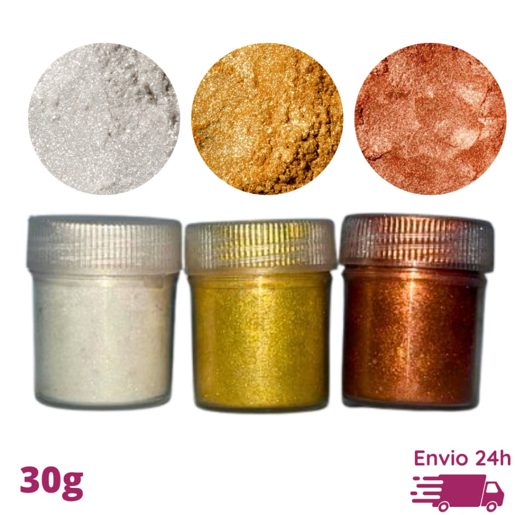 Kit 3 mica pigmento metálico perolado cores base resina epóxi vela diy dourado bronze branco glitter
