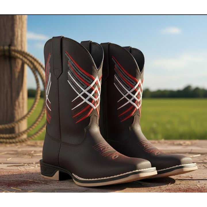 Bota Texana Masculina Sola Jump Couro Bordado Costurado