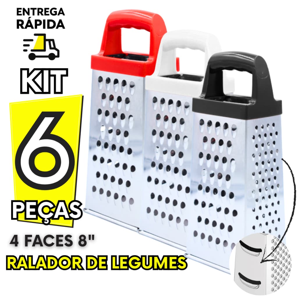 Kit 6 Ralador Fatiador de Legumes Verduras Queijos 4 Faces Inox Afiado Para Cozinha Restaurantes