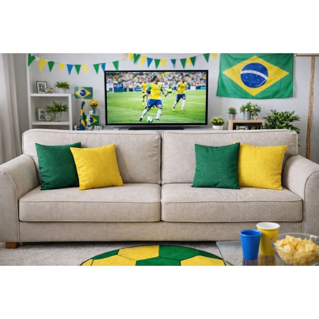 Kit 4 Capa de Almofada Copa Do Mundo Gorgurinho Verde Amarela Show De Bola 45x45