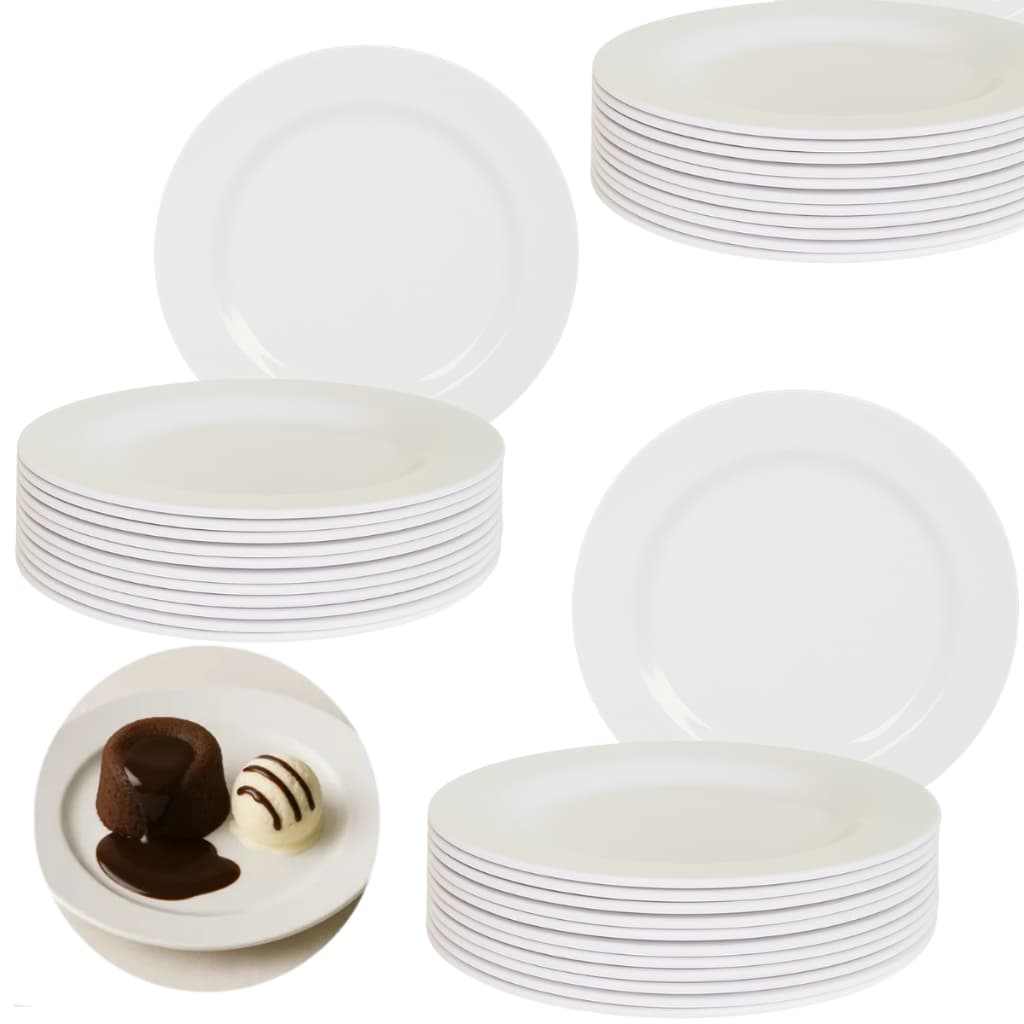 Jogo 24 Prato De Sobremesa Em Melamina 18cm Branco Raso