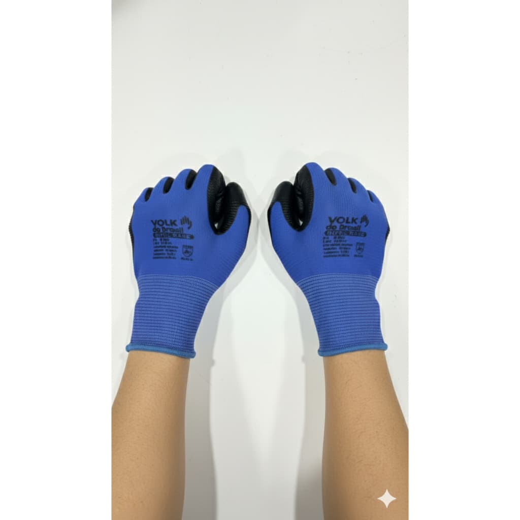 Luva de Segurança Nitrílica Azul Volk EPI Proteção Antiderrapante Profissional