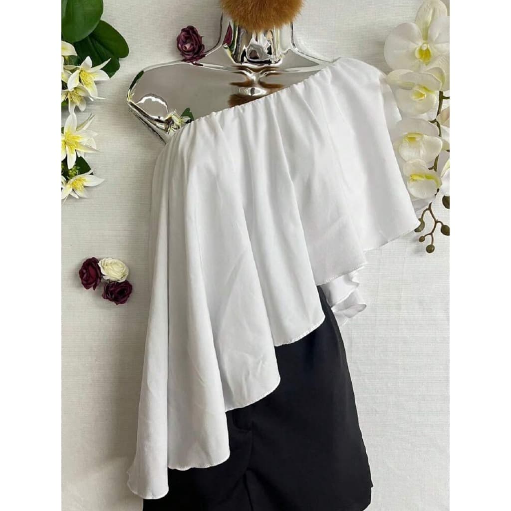 Blusa Cropped Feminina Fabiana Manga Só Soltinha na Parte da Frente Super Elegante Moda Verão.