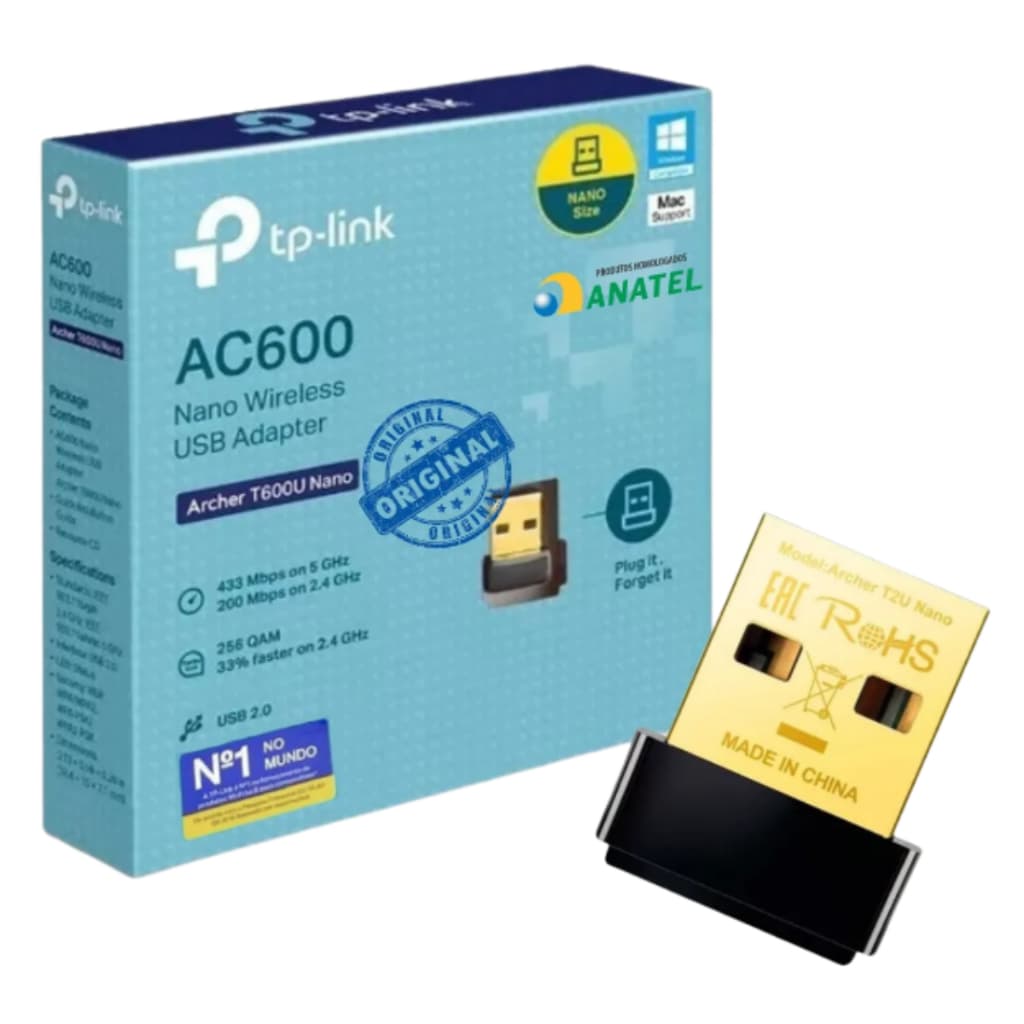Adaptador Wi-Fi USB TP-Link Archer T2U Nano AC600 Dual Band – Internet Rápida e Estável