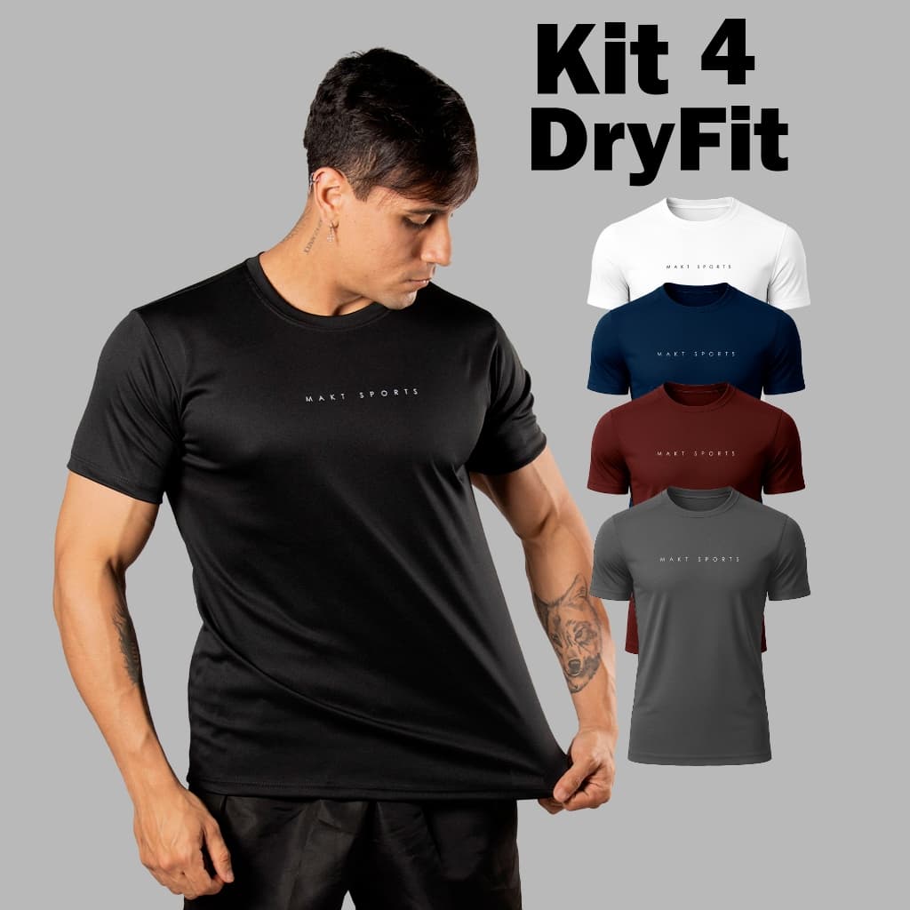 KIT 4 Camisetas Dri Fit Masculina Manga Curta DryFit Fitness Para Treino Academia e Corrida