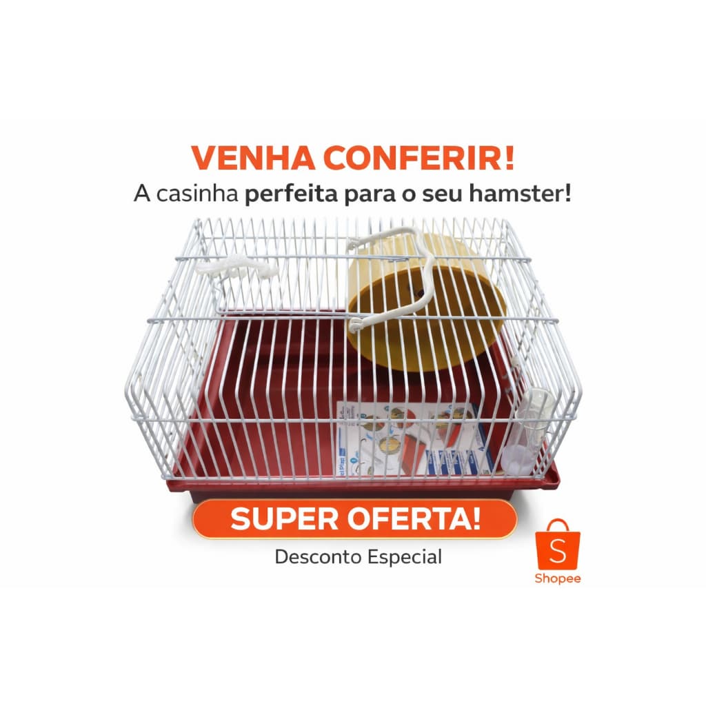 Gaiola para Hamster Jel Plast com Roda de Exercício e Bebedouro
