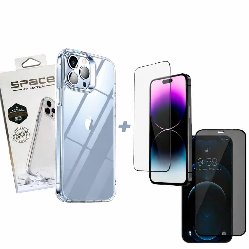 Capinha Space + Película 3D ou Privacidade Iphone XR 11 12 13 14 15 16 17