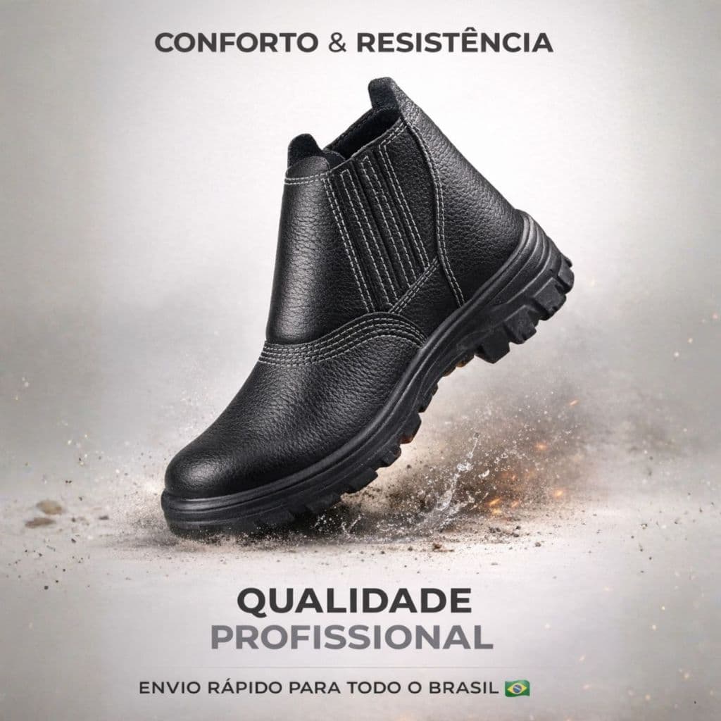 Bota Trabalho Botina EPI CA 17015 Couro Reforçado Segurança Conforto