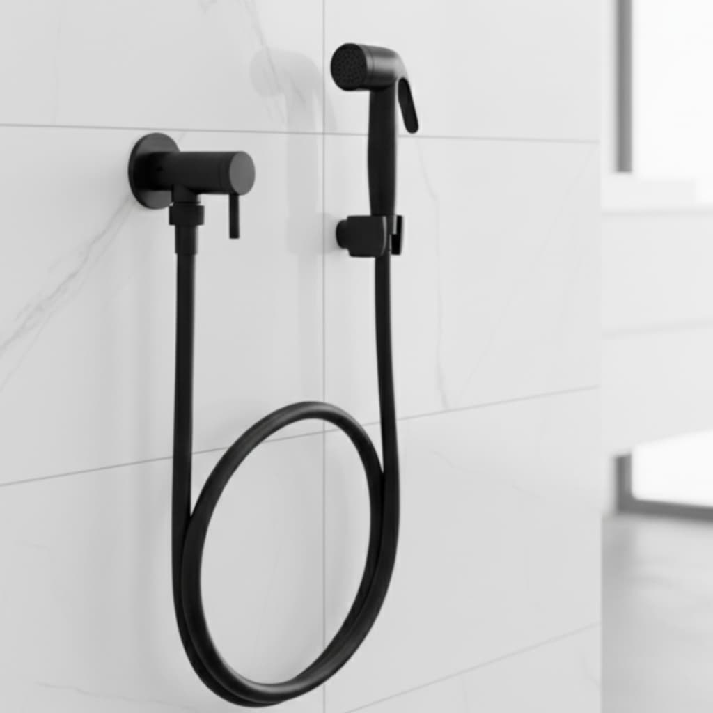 Ducha Higienica Preta Gatilho Reforcado Flexivel 1 20m Registro 1 4 Volta Banheiro preto fosco