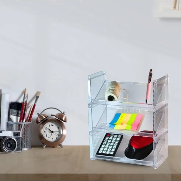 Kit/ 3 Organizador Empilhável Multiuso Plástico (BASE INCLINADA)