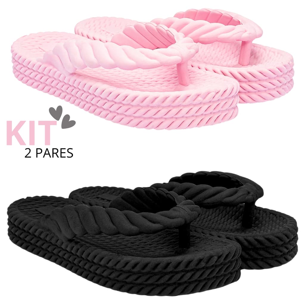 Kit 1 e 2 Pares Tamanco 3 Tranças Leve Macio Verão