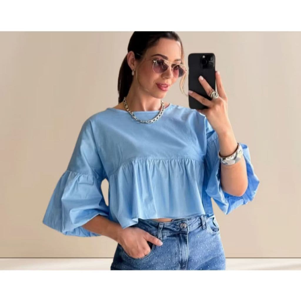 Blusinha Feminina Cropped Largo Franzido