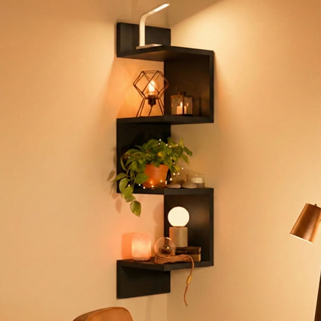 Prateleira De Canto Livros Nicho Mdf Branco Decoração Branca Preta