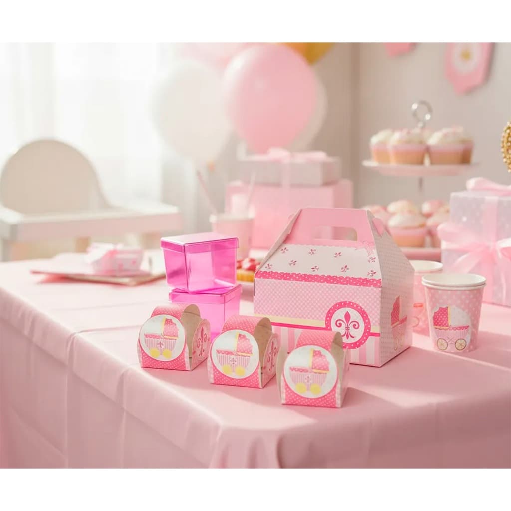 Kit Festa Chá De Bebê Menina Forminhas Para Docinhos Lembrancinhas Decoração De Mesa Chic